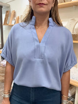 Blue V-Neck Dolman Sleeves Top