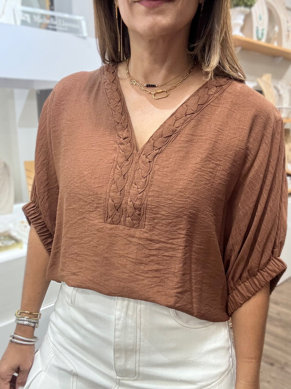 Caramel Braided Neck Top
