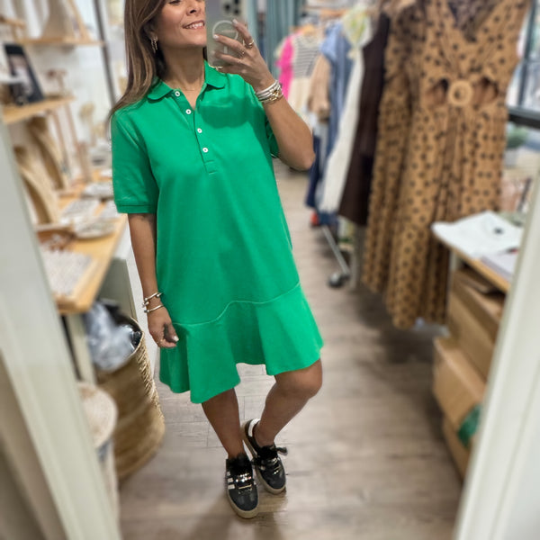 Green Drop Waist Collared Dress