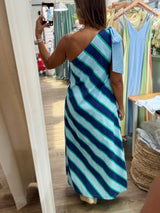 Blue Mix One Shoulder Dress
