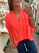Bright Coral Wrap Tunic Top