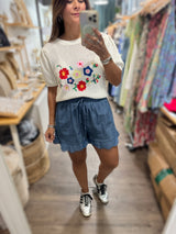 Denim Scalloped Hem Shorts