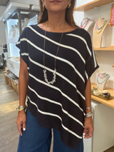Navy & White Stripes Asymmetrical Top