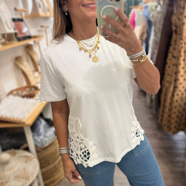 White Crochet Detail Top