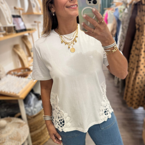 White Crochet Detail Top