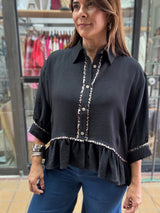 Black Leopard Trim Top
