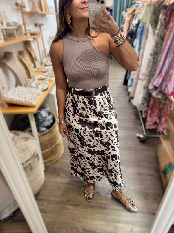 Cow Print Skirt w/Belt