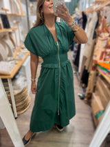 Hunter Green Cinched Waist Dress