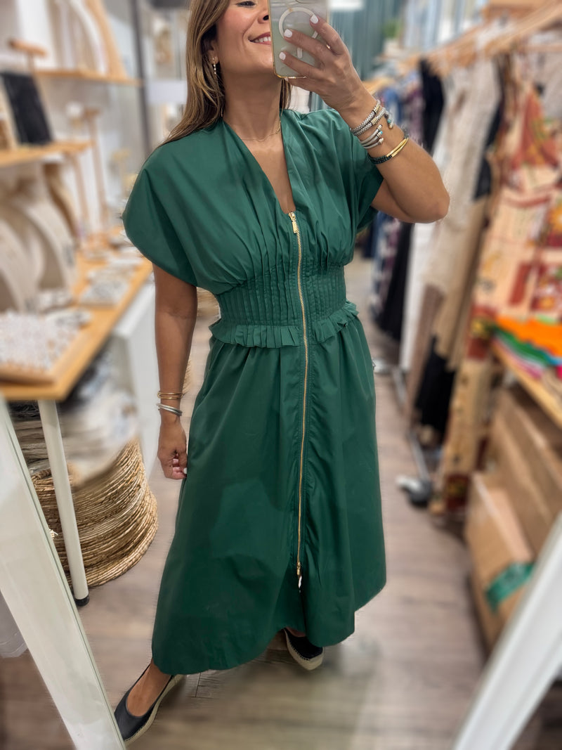Hunter Green Cinched Waist Dress