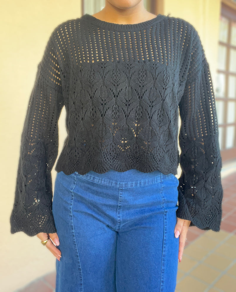 Black Knitted Scalloped Top