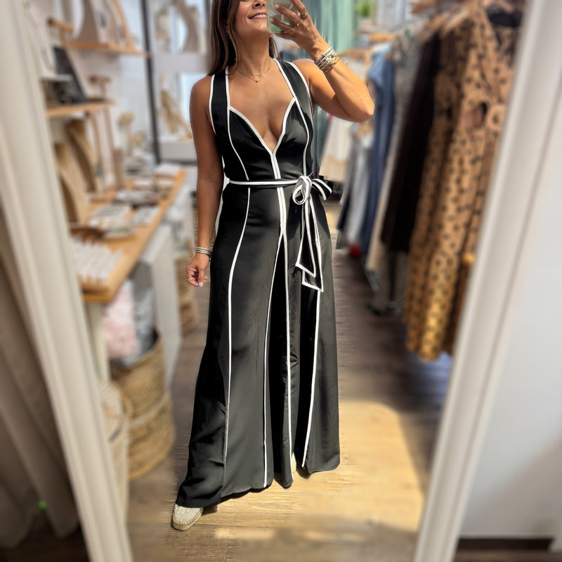 Black Trim Detail Jumpsuit