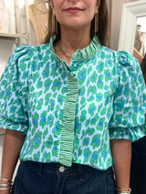 Blue & Green Contrast Print Top