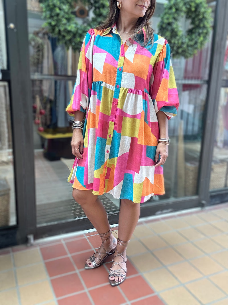 Multicolor Geometric Print Dress