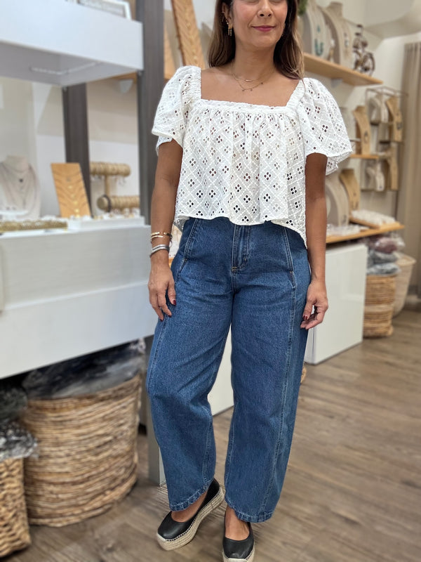 White Eyelet Back Detail Top