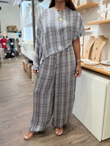 RE-STOCK Plaid Print Cape Style Top & Pants Set