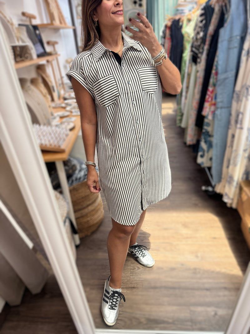 Black Stripes Shirt Dress