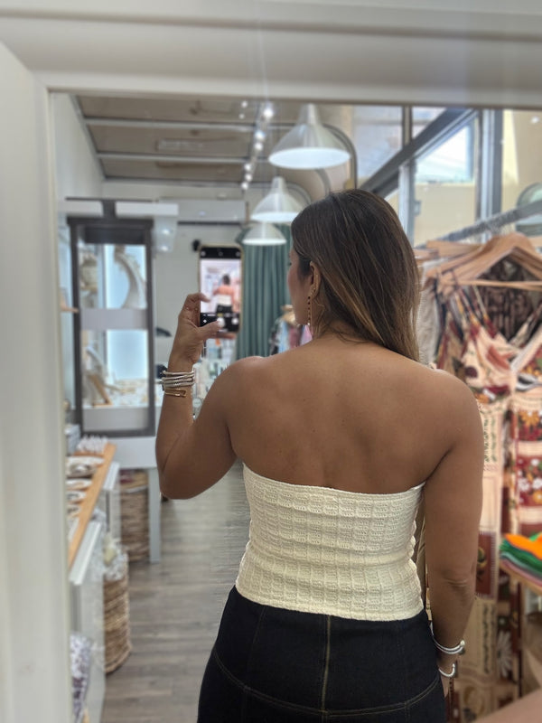 Ivory Textured Strapless Top