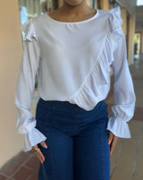 White Front Ruffle Top