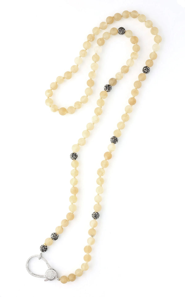 Matte Honey Jade Beaded Necklace w/Pavè Clasp & Hematite Spheres
(CN)