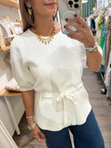 White Drawstring Waist Top