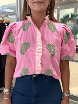 Pink & Green Embroidered Top