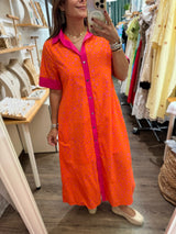 Orange & Magenta Printed Dress