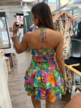 Colorful Print Halter Dress