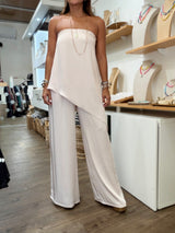Ivory Strapless Asymmetrical Top & Pant Set