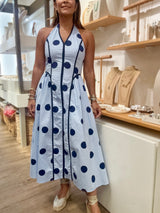 Blue Polka Dots Halter Dress