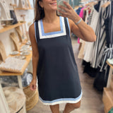 Navy Square Neck Shift Dress