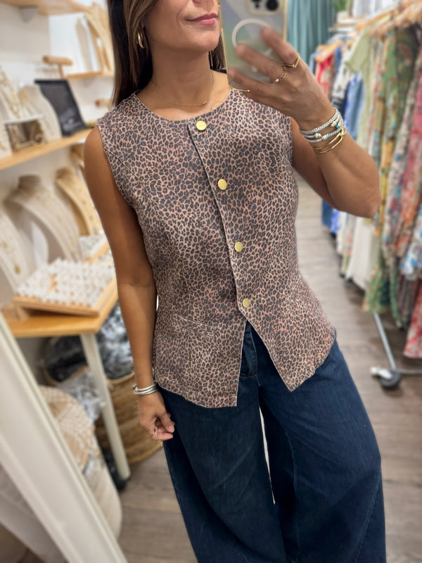 Animal Print Denim Vest/Top