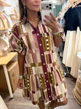 Burgundy Mix Drop Waist Dress