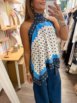 Blue Mix Print Handkerchief Top