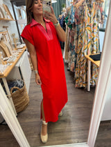 Red Neck Detail Dress