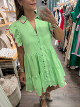 Lime Stripes Tiered Dress