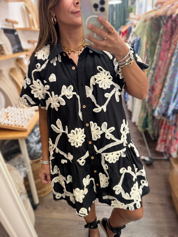 Black & Ivory Drop Waist Dress