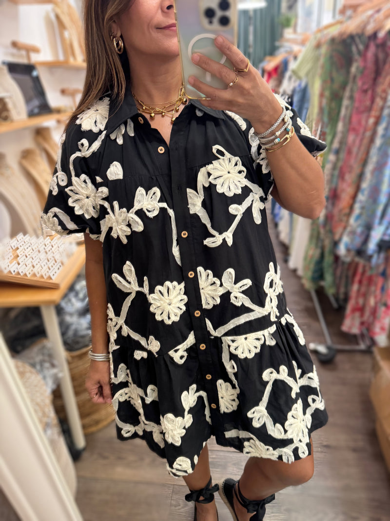 Black & Ivory Drop Waist Dress