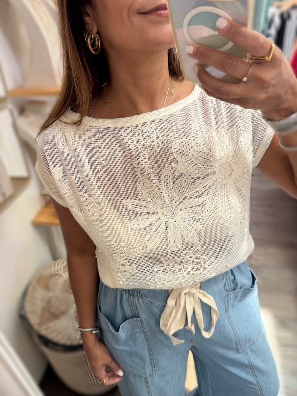 Beige Floral Lace Top