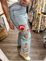 Light Denim Embroidered Side Detail Jeans