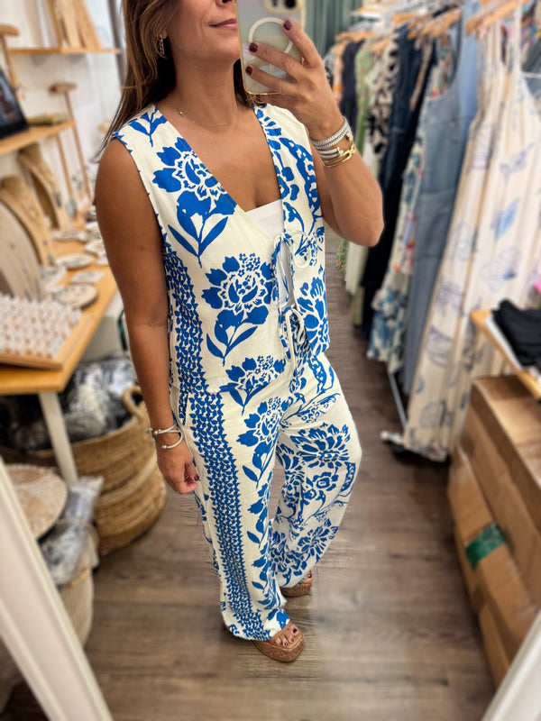 Blue Print Top & Pant Set