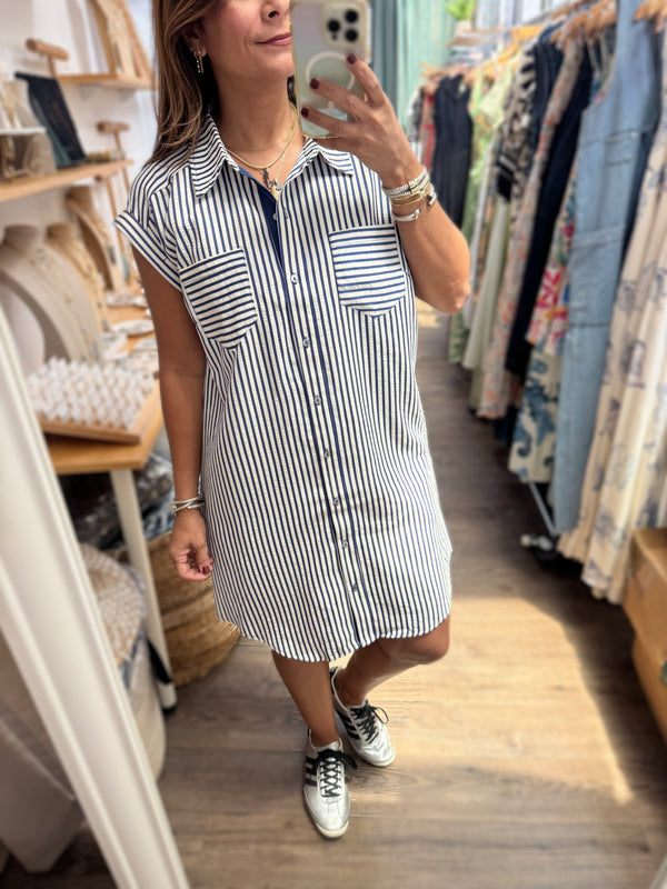 Navy Stripes Shirt Dress