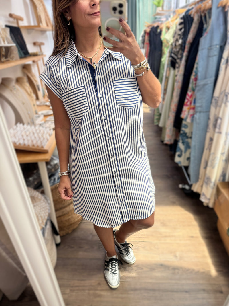 Navy Stripes Shirt Dress