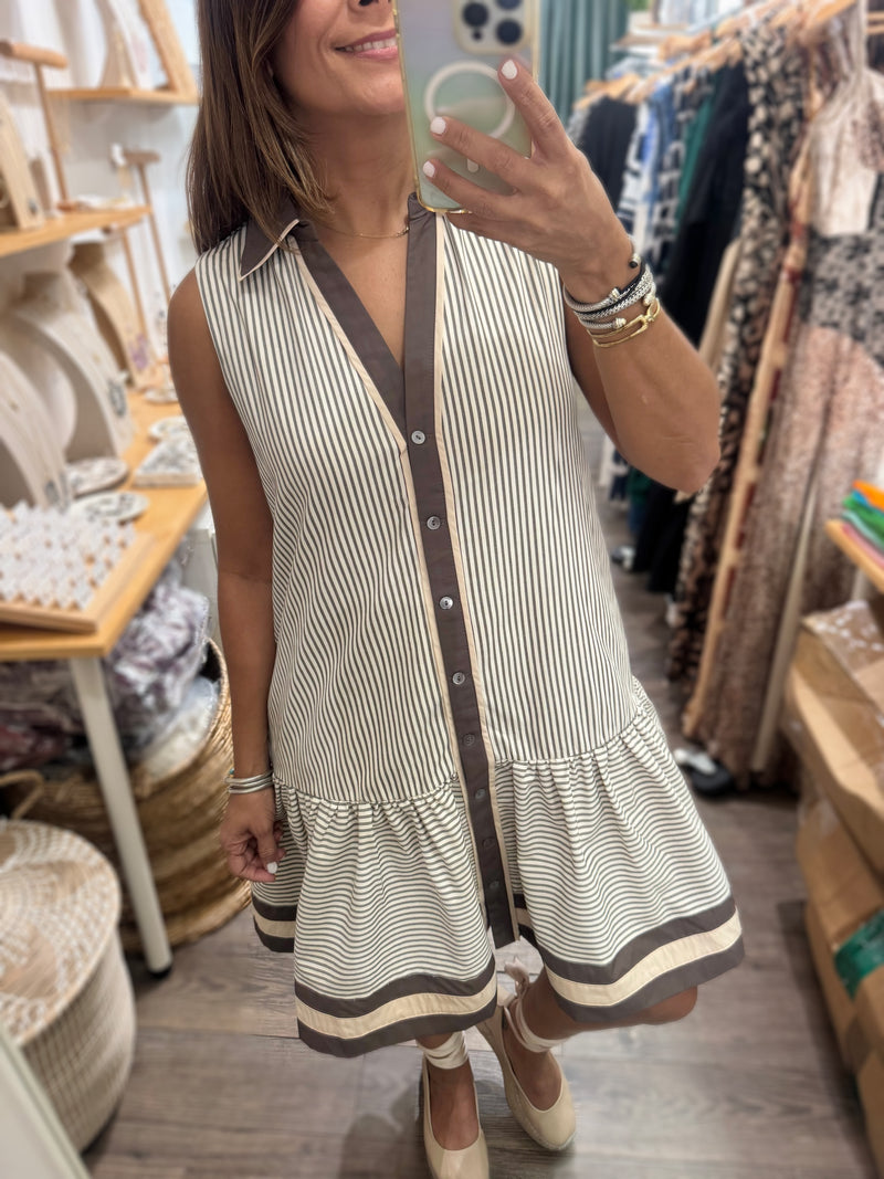 Mocha Stripes Button Down Dress