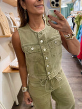 Olive Green Denim Top & Pants Set
