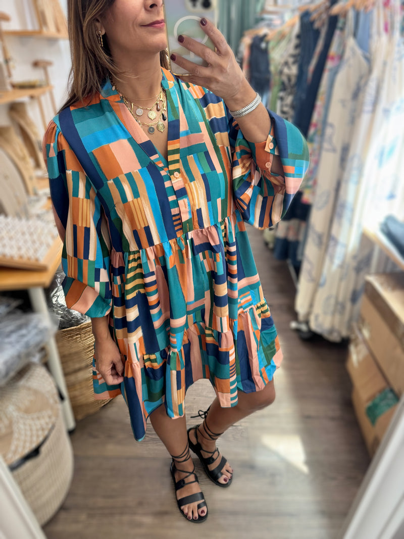 Multi Print Drop Waist Dress