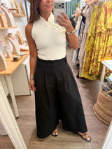 Black Pleated Culottes Pants