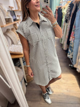 Black Stripes Shirt Dress