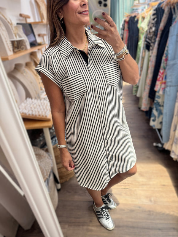 Black Stripes Shirt Dress
