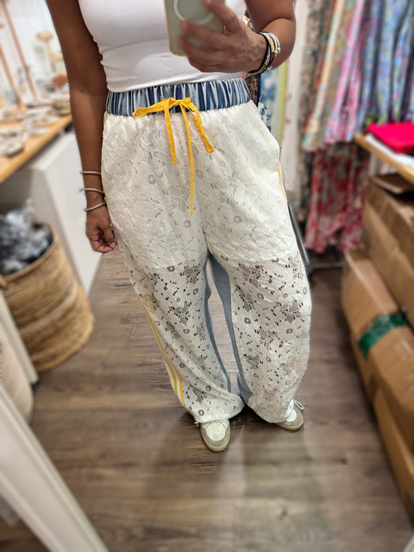 Lace & Denim Contrast Side Detail Pant
