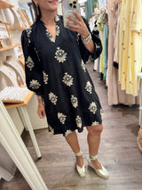 Black & Taupe Embroidered Dress